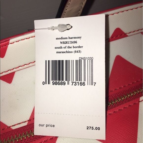 NWT Kate Spade South of the Border Med. Harmony Tote Maraschino Chevron #ChicBag - Picture 2 of 8